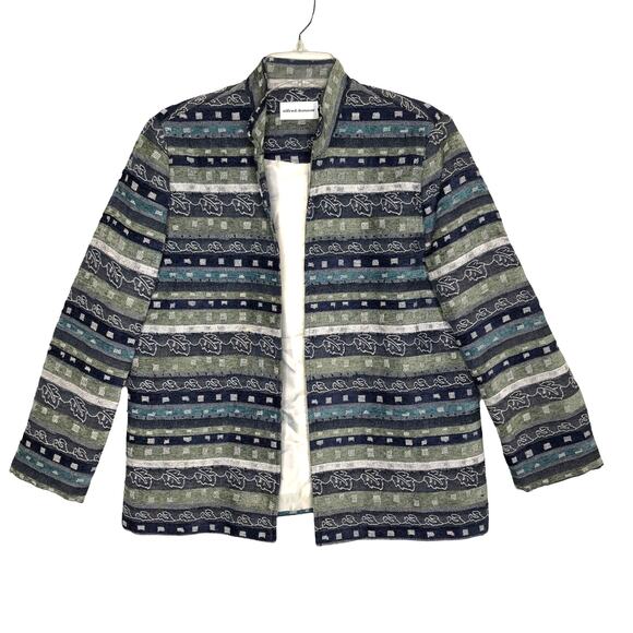 Alfred Dunner Wms 12 Embellished Leaf Print Open Front Blazer Jacket Lined - Picture 1 of 8